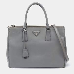 Pre Owned Prada Grey Saffiano Leather Large Galleria Double Zip Tote Bag