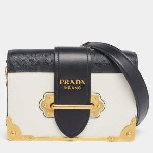Pre Owned Prada White/Black Leather Cahier Shoulder Bag