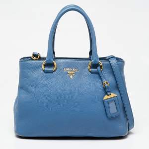 Pre Owned Prada Blue Vitello Daino Leather Tote