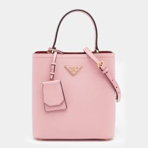 Pre Owned Prada Pink Saffiano Leather Panier Top Handle Bag
