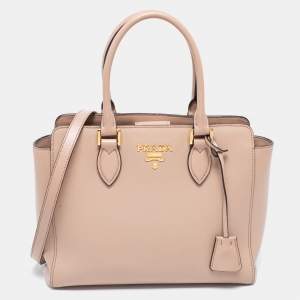 Pre Owned Prada Beige Saffiano Lux and Soft Leather Small Tote