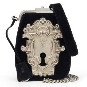Pre Owned Prada Black Velvet Catwalk Lock Purse Chain Bag