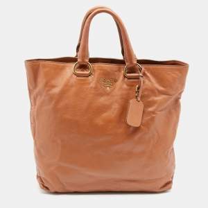 Pre Owned Prada Brown Vitello Daino Leather Tote