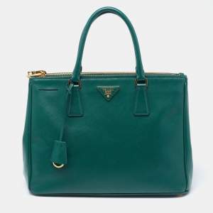 Prada Green Saffiano Lux Leather Medium Double Zip Tote