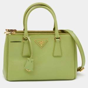 Pre Owned Prada Light Green Saffiano Leather Small Double Zip Tote