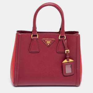 Pre Owned Prada Two Tone Red Saffiano Lux Leather Galleria Snap Tote