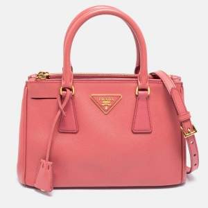 Pre Owned Prada Rose Pink Saffiano Leather Small Double Zip Tote