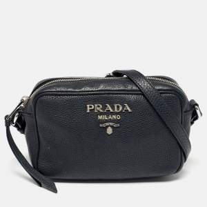Pre Owned Prada Black Vitello Daino Leather Mini Camera Crossbody Bag