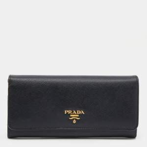 Pre Owned Prada Black Saffiano Leather Continental Wallet