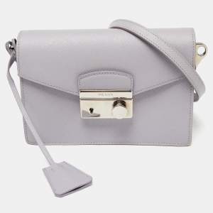 Pre Owned Prada Lilac Saffiano Leather Mini Sound Crossbody Bag