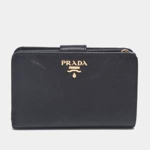 Pre Owned Prada Black Saffiano Metal Leather Lampo Wallet