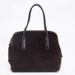 Pre Owned Prada Dark Brown Velvet Satchel