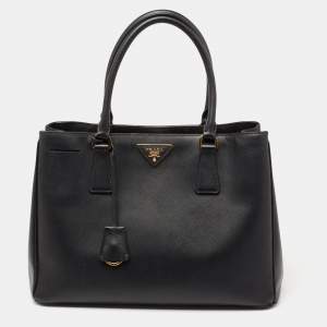 Pre Owned Prada Black Saffiano Lux Leather Small Middle Zip Tote