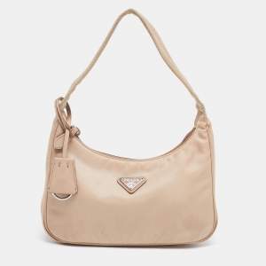 Pre Owned Prada Beige Tessuto Nylon Re-Edition 2000 Baguette Bag