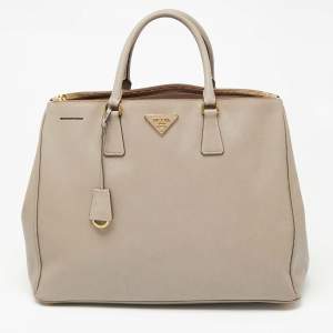 Pre Owned Prada Beige Saffiano Leather Executive Galleria Double Zip Tote