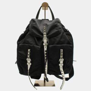 Prada Black Nylon Studded Vela Backpack