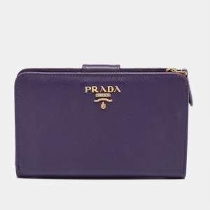 Prada Purple Saffiano Metal Leather French Wallet