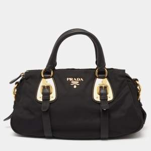 Pre Owned Prada Black Nylon Gaufre Chain Tote