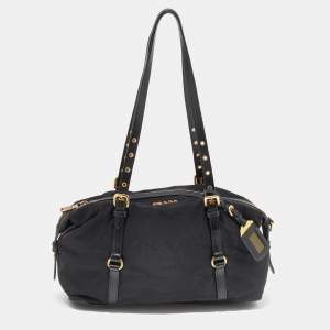 Pre Owned Prada Black Saffiano Lux Leather and Nylon Satchel