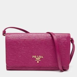Pre Owned Prada Pink Vitello Move Leather Wallet On Strap