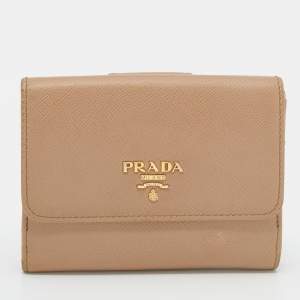 Pre Owned Prada Beige Saffiano Lux Leather French Wallet