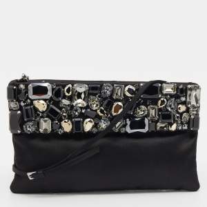 Pre Owned Prada Black Satin Crystal Embellished Clutch