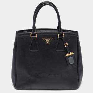 Pre Owned Prada Black Saffiano Leather Medium Double Handle Tote