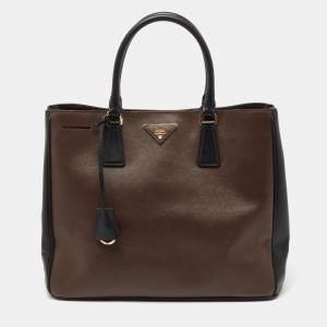 Pre Owned Prada Brown/Black Saffiano Lux Leather Gardener's Tote