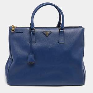 Pre Owned Prada Navy Blue Saffiano Lux Leather Large Double Zip Tote