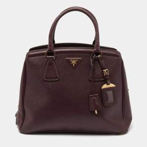 Pre Owned Prada Plum Saffiano Lux Leather Parabole Tote