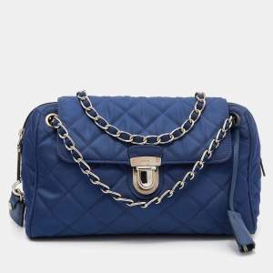 Pre Owned Prada Blue Tessuto Impuntu Nylon Chain Flap Bag