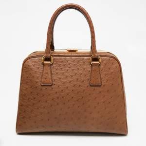 Pre Owned Prada Brown Ostrich Pyramid Frame Satchel