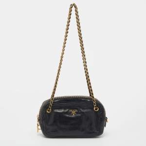 Pre Owned Prada Black Leather Chain Camera Crossbody Bag 