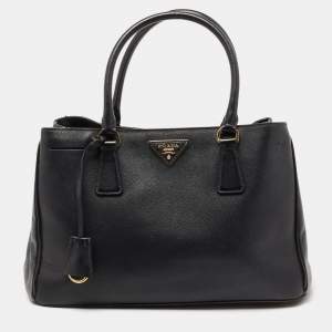 Pre Owned Prada Black Saffiano Lux Leather Medium Galleria Middle Zip Tote