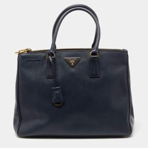Pre Owned Prada Navy Blue Saffiano Lux Leather Large Double Zip Tote