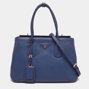 Pre Owned Prada Navy Blue Saffiano Lux Leather Twin Tote
