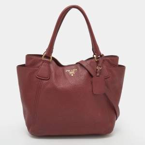 Prada Burgundy Vitello Danio Leather Side Pocket Shoulder Bag