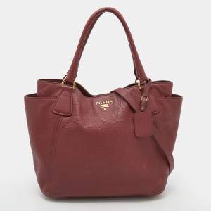 Pre Owned Prada Burgundy Vitello Danio Leather Side Pocket Shoulder Bag