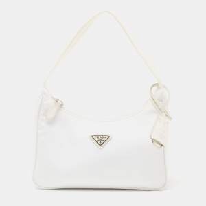 Pre Owned Prada White Tessuto Nylon Re-Edition 2000 Baguette Bag