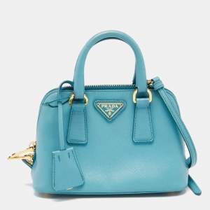 Pre Owned Prada Turquoise Saffiano Lux Leather Mini Promenade Crossbody Bag