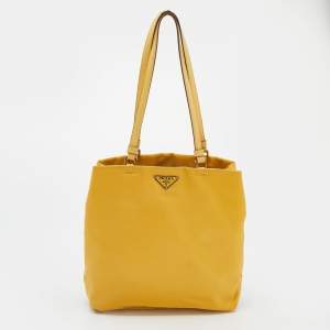 Pre Owned Prada Yellow Nylon And Leather Tote