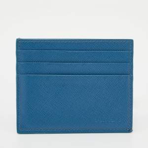 Pre Owned Prada Blue Saffiano Leather Card Holder