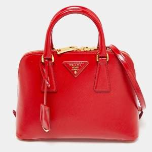 Pre Owned Prada Red Saffiano Patent Leather Small Promenade Satchel