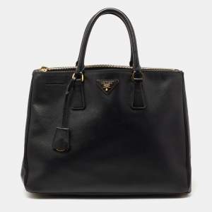 Pre Owned Prada Black Saffiano Leather Large Galleria Double Zip Tote