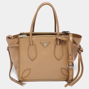 Pre Owned Prada Tan Leather Twin Pocket Double Handle Tote