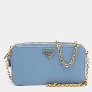 Pre Owned Prada Light Blue Saffiano Lux Leather Crossbody Bag
