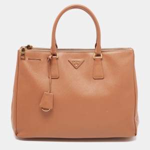 Pre Owned Prada Caramel Brown Saffiano Lux Leather Large Double Zip Tote