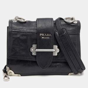 Pre Owned Prada Black Leather Cahier Flap Shoulder Bag