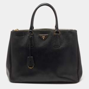 مملوكة مسبقًا Prada Black Saffiano Lux Leather Large Double Zip Tote