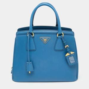 Pre Owned Prada Blue Saffiano Lux Leather Medium Galleria Zip Tote
